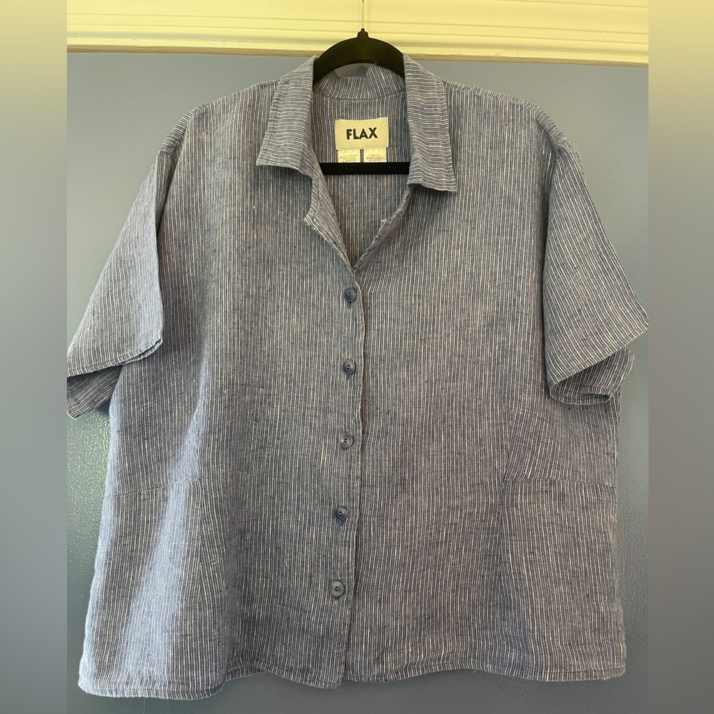 Flax 100% Linen Boxy Button up /down Chambray Blouse L